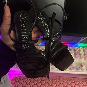 Calvin Klein Glossy Black Strappy Heels